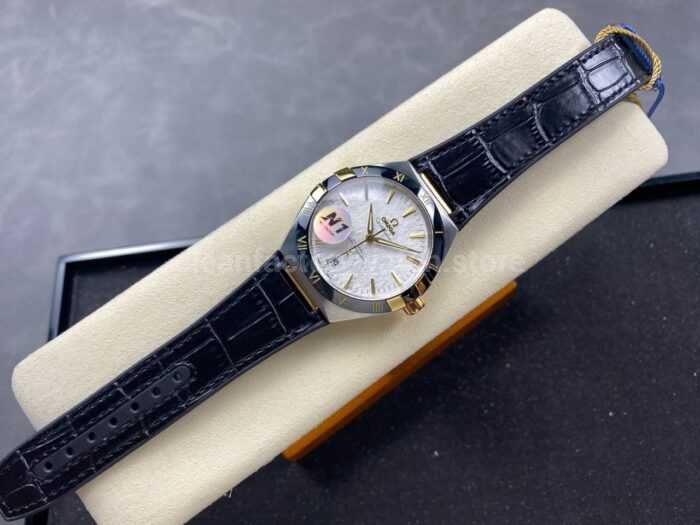 N1 Factory Omega Constellation 131.23.41.21.06.002 41mm Half Yellow Glod Black Leather Strap Grey Dial - Image 4