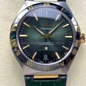 N1 Factory Omega Constellation 131.23.41.21.10.001 41mm Half Yellow Glod Black Leather Strap Green Dial