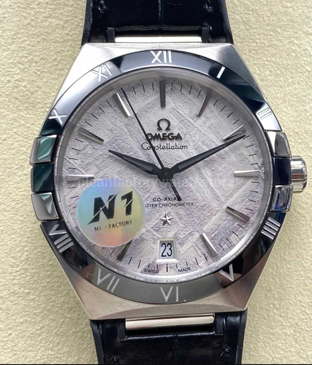 N1 Factory Omega Constellation 131.30.41.21.99.001 41mm Steel Black Leather Strap Grey Dial