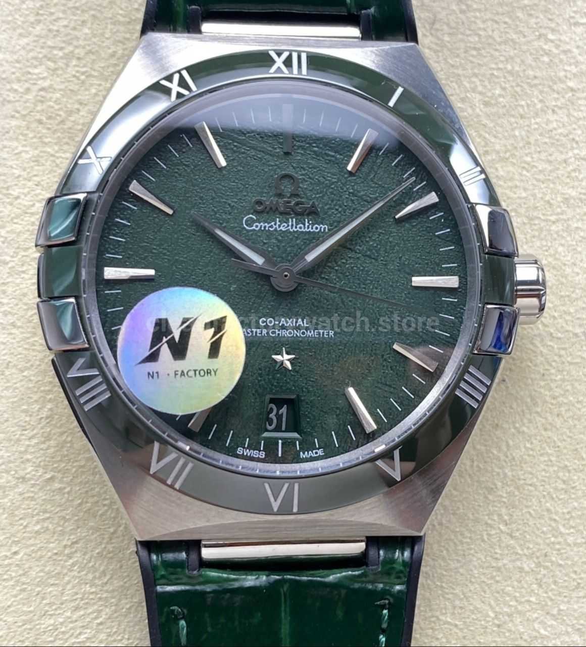 N1 Factory Omega Constellation 131.30.41.21.99.002 41mm Steel Black Leather Strap Meteorite Dial
