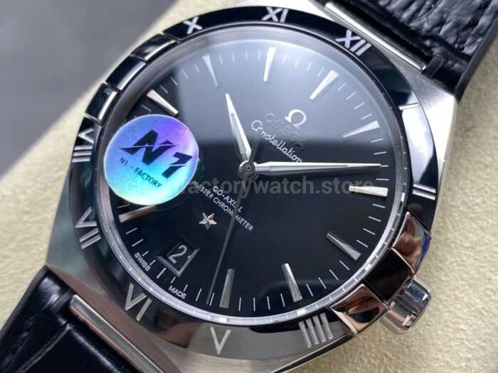 N1 Factory Omega Constellation 131.33.41.21.01.001 41mm Steel Black Leather Strap Black Dial - Image 3