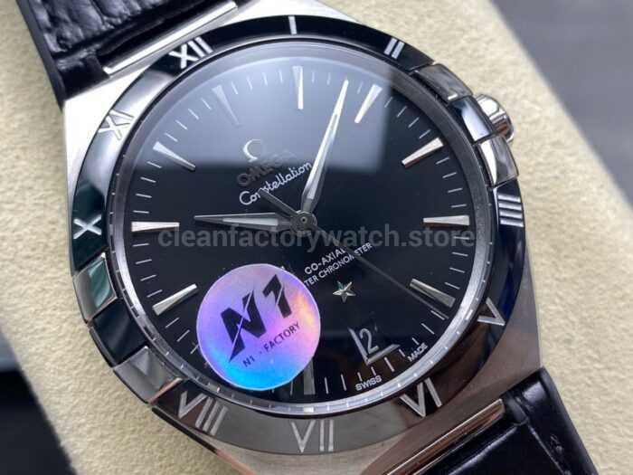 N1 Factory Omega Constellation 131.33.41.21.01.001 41mm Steel Black Leather Strap Black Dial - Image 2
