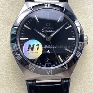 N1 Factory Omega Constellation 131.33.41.21.01.001 41mm Steel Black Leather Strap Black Dial
