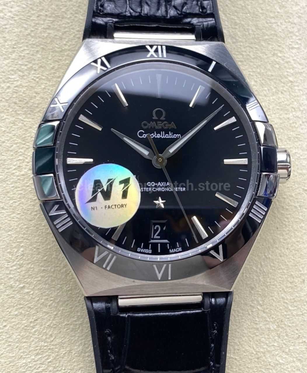 N1 Factory Omega Constellation 131.33.41.21.01.001 41mm Steel Black Leather Strap Black Dial