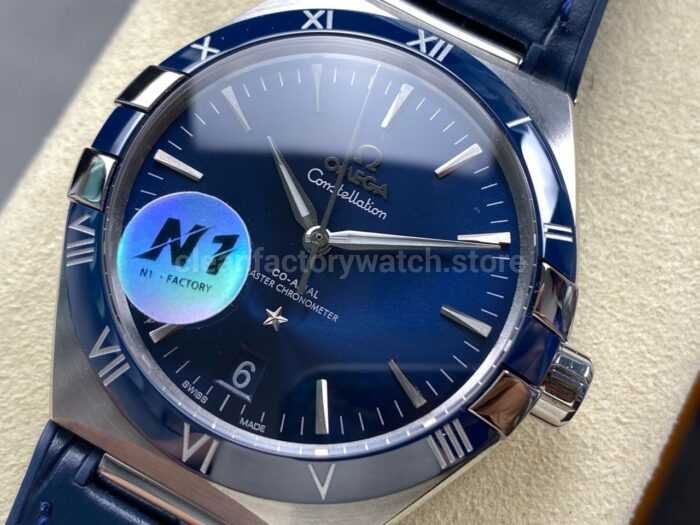 N1 Factory Omega Constellation 131.33.41.21.03.001 41mm Steel Blue Leather Strap Blue Dial - Image 3