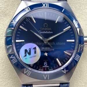 N1 Factory Omega Constellation 131.33.41.21.03.001 41mm Steel Blue Leather Strap Blue Dial