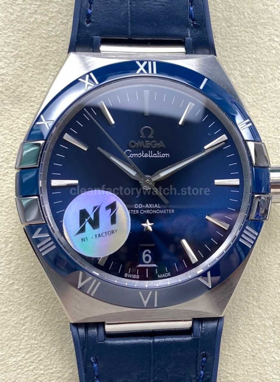 N1 Factory Omega Constellation 131.33.41.21.03.001 41mm Steel Blue Leather Strap Blue Dial
