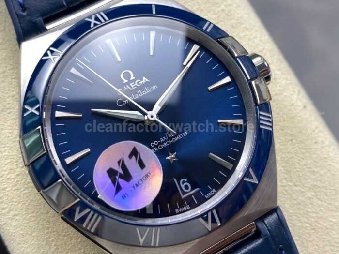 N1 Factory Omega Constellation 131.33.41.21.03.001 41mm Steel Blue Leather Strap Blue Dial - Image 2