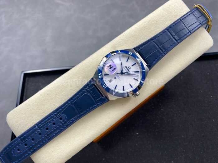 N1 Factory Omega Constellation 131.33.41.21.04.001 41mm Steel Blue Leather Strap White Dial - Image 4