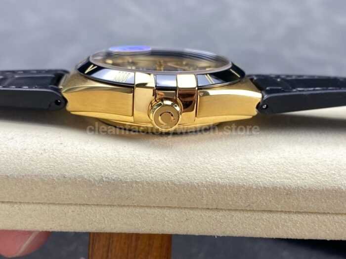 N1 Factory Omega Constellation 131.63.41.21.01.001 41mm Yellow Glod Black Leather Strap Black Dial - Image 6