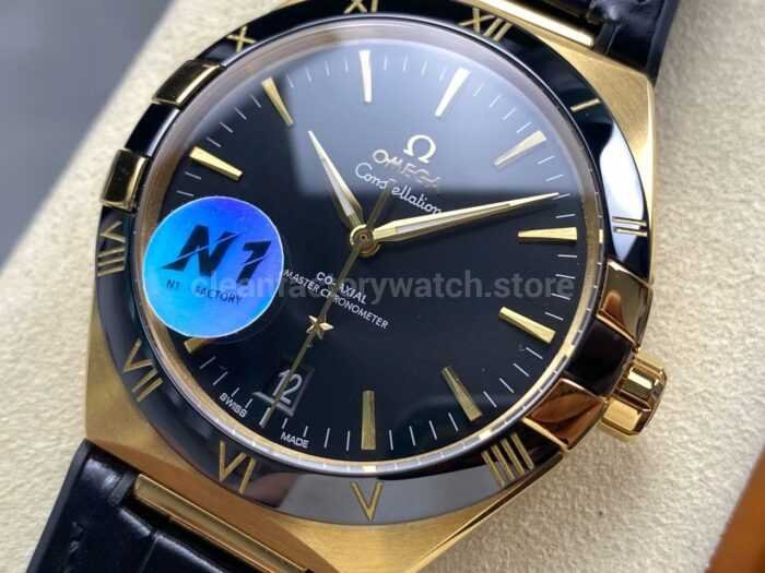 N1 Factory Omega Constellation 131.63.41.21.01.001 41mm Yellow Glod Black Leather Strap Black Dial - Image 3