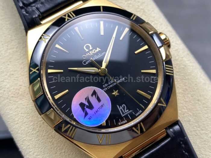 N1 Factory Omega Constellation 131.63.41.21.01.001 41mm Yellow Glod Black Leather Strap Black Dial - Image 2
