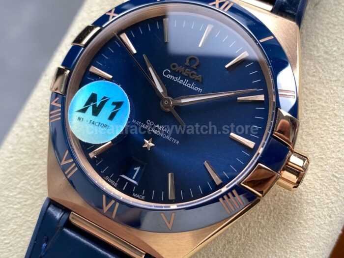N1 Factory Omega Constellation 131.63.41.21.03.001 41mm Rose Gold Blue Leather Strap Blue Dial - Image 3