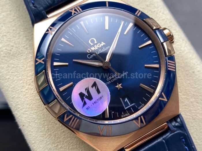 N1 Factory Omega Constellation 131.63.41.21.03.001 41mm Rose Gold Blue Leather Strap Blue Dial - Image 2