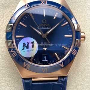 N1 Factory Omega Constellation 131.63.41.21.03.001 41mm Rose Gold Blue Leather Strap Blue Dial