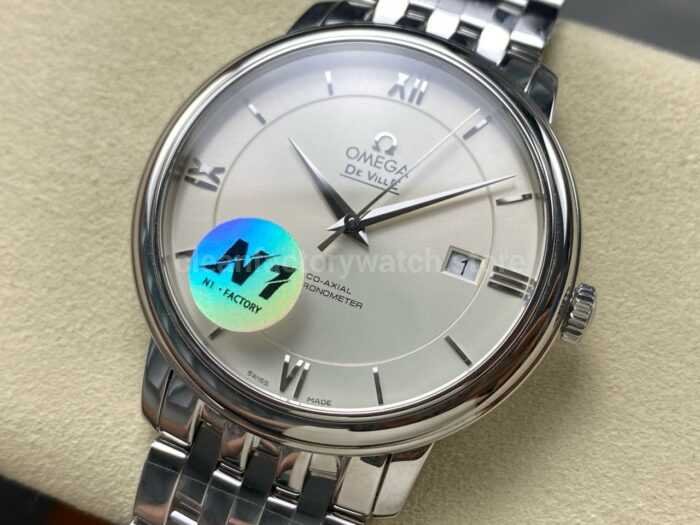 N1 Factory Omega De Ville Co-Axial 424.10.37.20.02.001 39.5mm Full Steel Roman Number White Dial - Image 2
