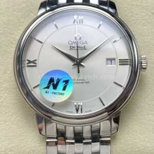 N1 Factory Omega De Ville Co-Axial 424.10.37.20.02.001 39.5mm Full Steel Roman Number White Dial
