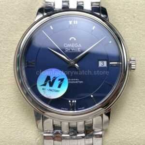 N1 Factory Omega De Ville Co-Axial 424.10.37.20.03.001 39.5mm Full Steel Roman Number Blue Dial