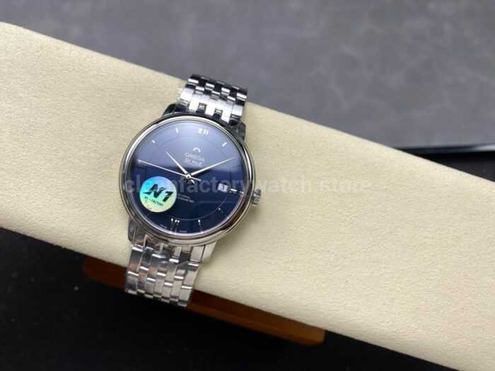 N1 Factory Omega De Ville Co-Axial 424.10.37.20.03.001 39.5mm Full Steel Roman Number Blue Dial - Image 7