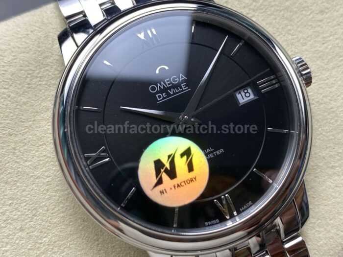 N1 Factory Omega De Ville Co-Axial 424.10.40.20.01.001 39.5mm Full Steel Roman Number Black Dial - Image 2