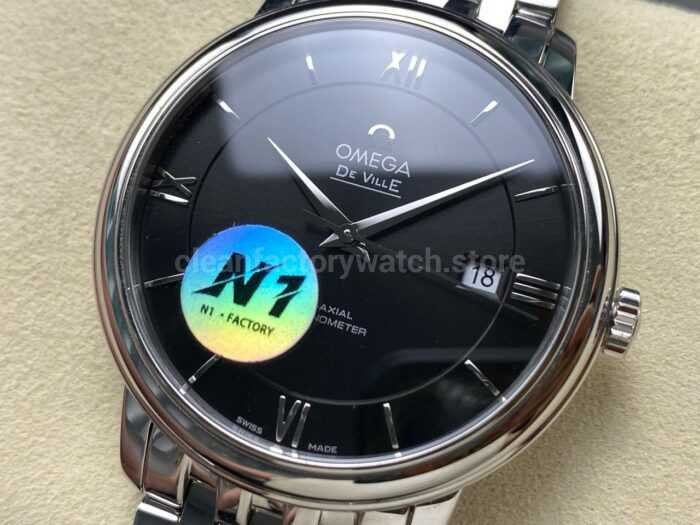 N1 Factory Omega De Ville Co-Axial 424.10.40.20.01.001 39.5mm Full Steel Roman Number Black Dial - Image 3
