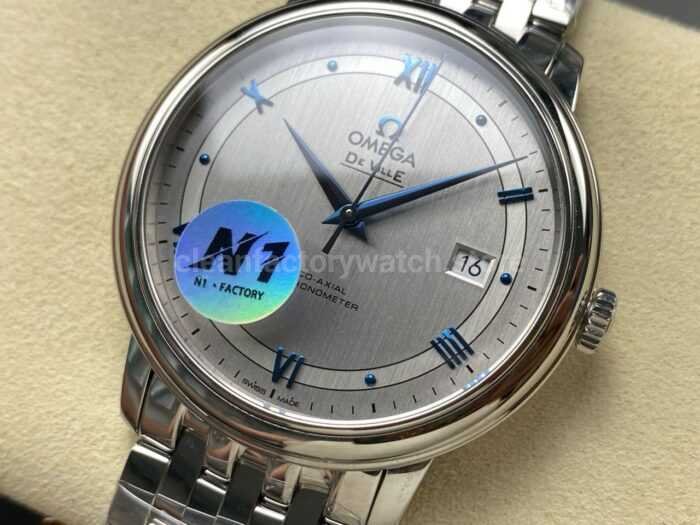 N1 Factory Omega De Ville Co-Axial 424.10.40.20.02.001 39.5mm Full Steel Blue Roman Number Silver Dial - Image 3