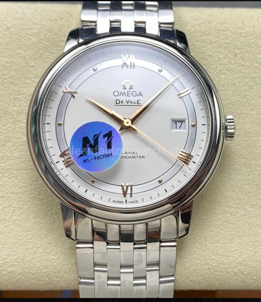 N1 Factory Omega De Ville Co-Axial 424.10.40.20.02.002 39.5mm Full Steel Roman Number Silver Dial