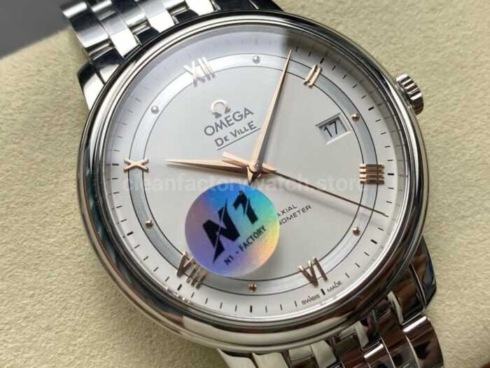 N1 Factory Omega De Ville Co-Axial 424.10.40.20.02.002 39.5mm Full Steel Roman Number Silver Dial - Image 2