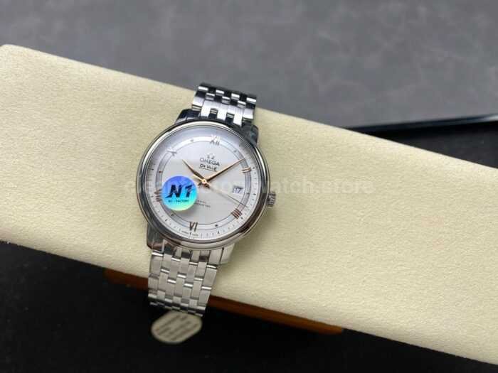 N1 Factory Omega De Ville Co-Axial 424.10.40.20.02.002 39.5mm Full Steel Roman Number Silver Dial - Image 5