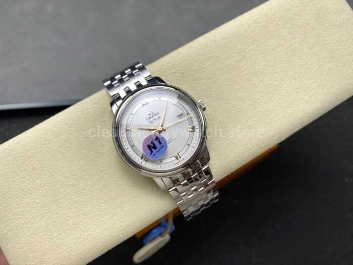 N1 Factory Omega De Ville Co-Axial 424.10.40.20.02.002 39.5mm Full Steel Roman Number Silver Dial - Image 4
