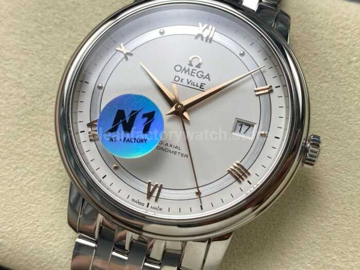 N1 Factory Omega De Ville Co-Axial 424.10.40.20.02.002 39.5mm Full Steel Roman Number Silver Dial - Image 3