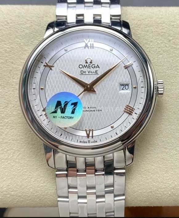 N1 Factory Omega De Ville Co-Axial 424.10.40.20.02.004 39.5mm Full Steel Roman Number Silver Dial