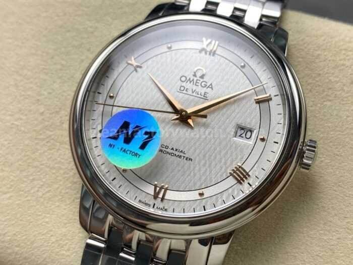 N1 Factory Omega De Ville Co-Axial 424.10.40.20.02.004 39.5mm Full Steel Roman Number Silver Dial - Image 3