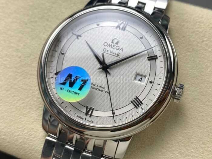 N1 Factory Omega De Ville Co-Axial 424.10.40.20.02.005 39.5mm Full Steel Roman Number Silver Dial - Image 3