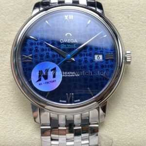 N1 Factory Omega De Ville Co-Axial 424.10.40.20.03.003 39.5mm Full Steel Roman Number Blue Dial