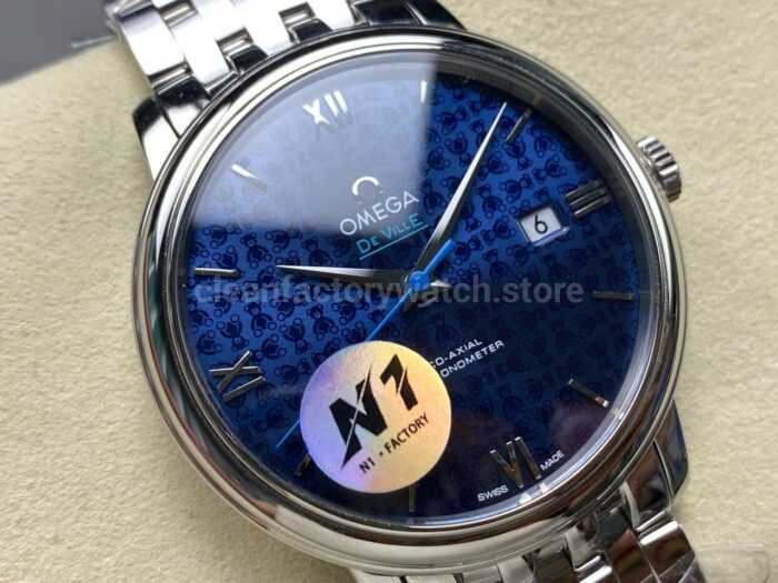 N1 Factory Omega De Ville Co-Axial 424.10.40.20.03.003 39.5mm Full Steel Roman Number Blue Dial - Image 2