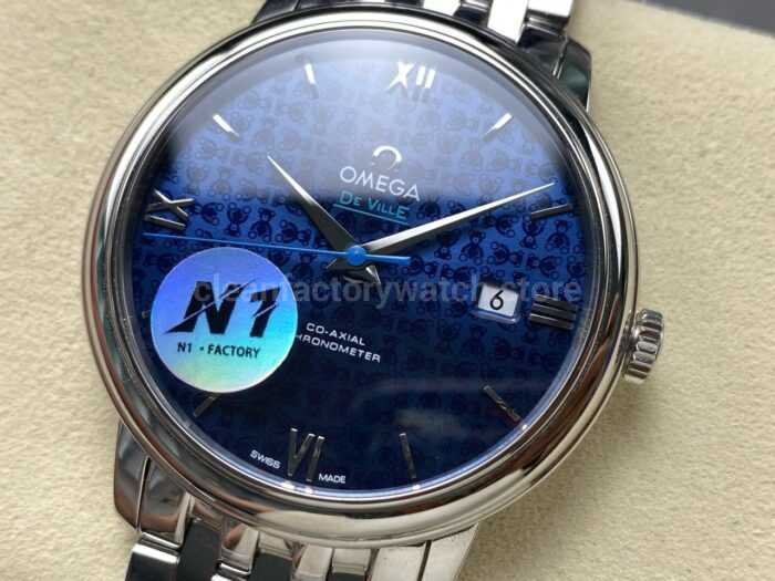 N1 Factory Omega De Ville Co-Axial 424.10.40.20.03.003 39.5mm Full Steel Roman Number Blue Dial - Image 3