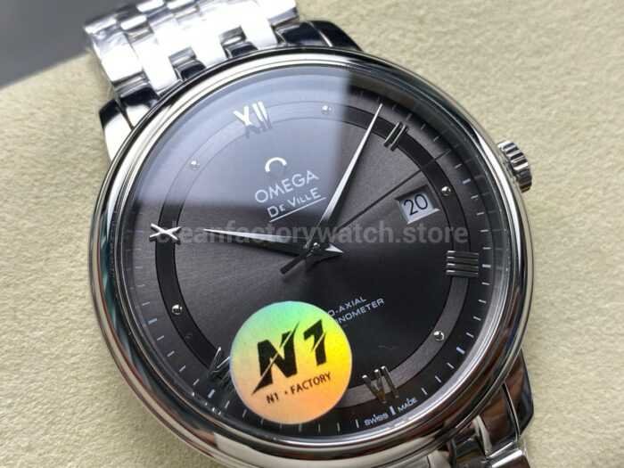 N1 Factory Omega De Ville Co-Axial 424.10.40.20.06.001 39.5mm Full Steel Roman Number Grey Dial - Image 2