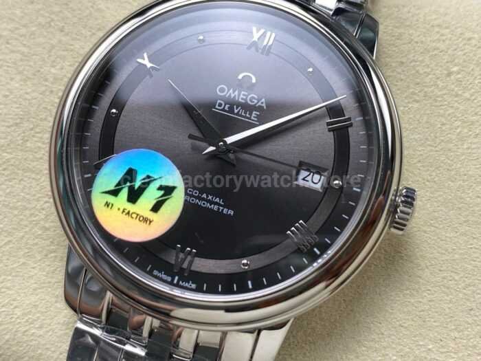 N1 Factory Omega De Ville Co-Axial 424.10.40.20.06.001 39.5mm Full Steel Roman Number Grey Dial - Image 3