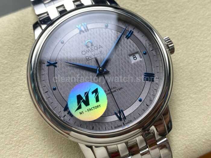 N1 Factory Omega De Ville Co-Axial 424.10.40.20.06.002 39.5mm Full Steel Roman Number Grey Dial - Image 2