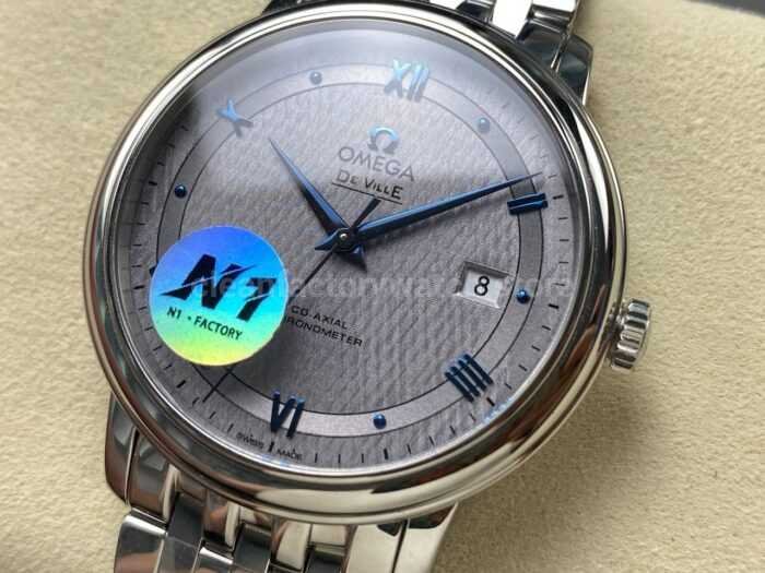 N1 Factory Omega De Ville Co-Axial 424.10.40.20.06.002 39.5mm Full Steel Roman Number Grey Dial - Image 3