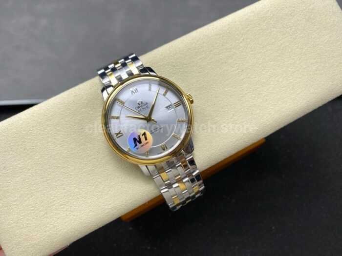 N1 Factory Omega De Ville Co-Axial 424.20.37.20.02.001 39.5mm Half Yellow Gold Roman Number Silver Dial - Image 4