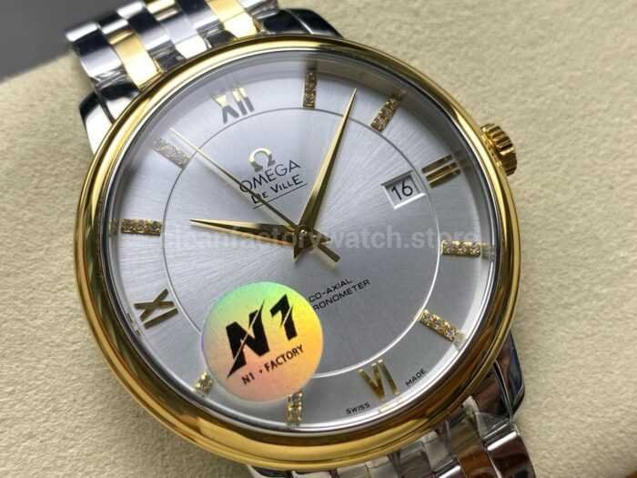 N1 Factory Omega De Ville Co-Axial 424.20.37.20.02.001 39.5mm Half Yellow Gold Roman Number Silver Dial - Image 2