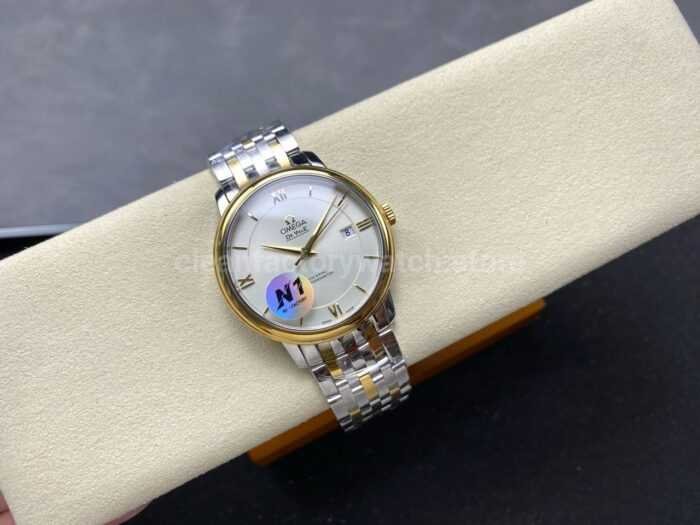 N1 Factory Omega De Ville Co-Axial 424.20.40.20.02.001 39.5mm Half Yellow Gold Roman Number Silver Dial - Image 5