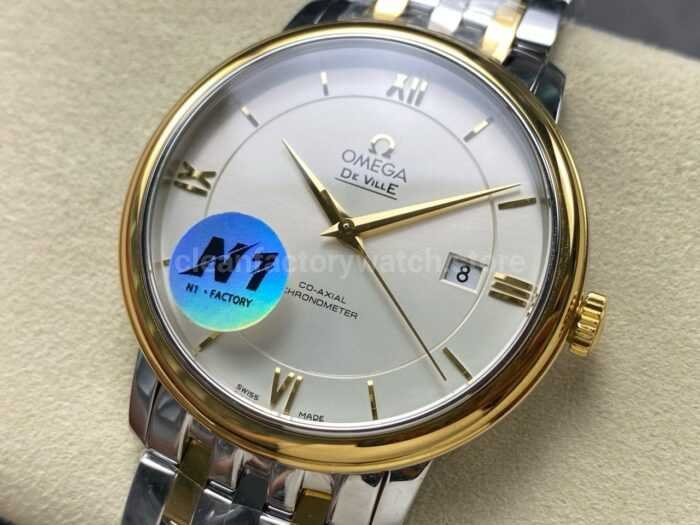N1 Factory Omega De Ville Co-Axial 424.20.40.20.02.001 39.5mm Half Yellow Gold Roman Number Silver Dial - Image 3