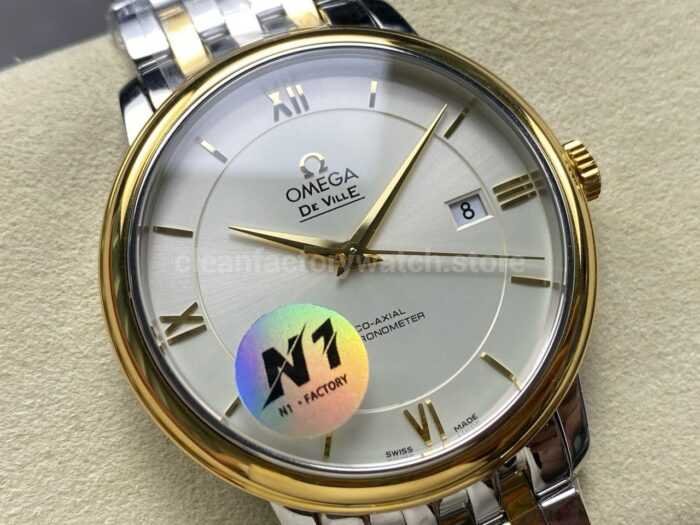 N1 Factory Omega De Ville Co-Axial 424.20.40.20.02.001 39.5mm Half Yellow Gold Roman Number Silver Dial - Image 2