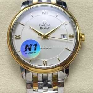 N1 Factory Omega De Ville Co-Axial 424.20.40.20.02.001 39.5mm Half Yellow Gold Roman Number Silver Dial