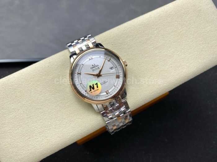 N1 Factory Omega De Ville Co-Axial 424.20.40.20.02.002 39.5mm Half Rose Gold Roman Number Silver Dial - Image 4