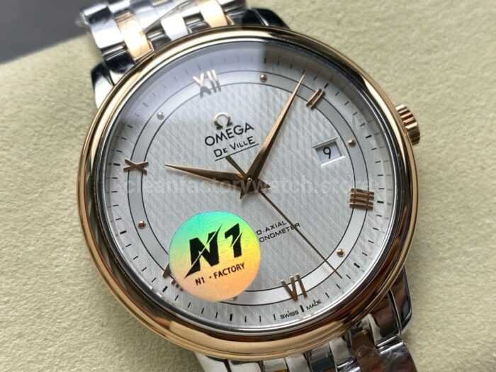 N1 Factory Omega De Ville Co-Axial 424.20.40.20.02.002 39.5mm Half Rose Gold Roman Number Silver Dial - Image 2