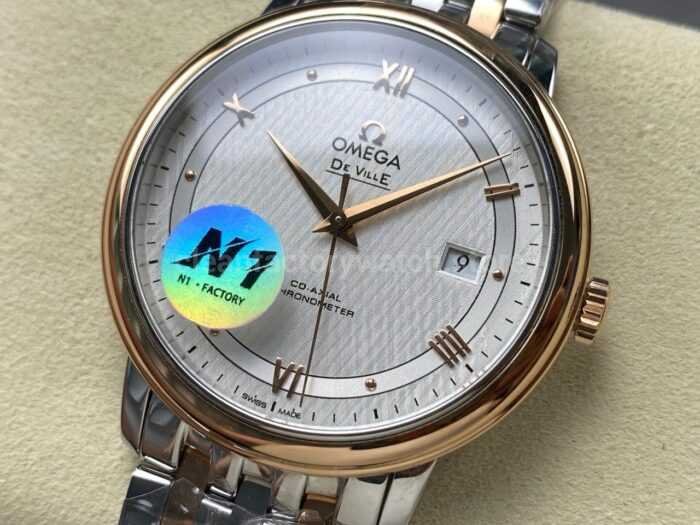 N1 Factory Omega De Ville Co-Axial 424.20.40.20.02.002 39.5mm Half Rose Gold Roman Number Silver Dial - Image 3